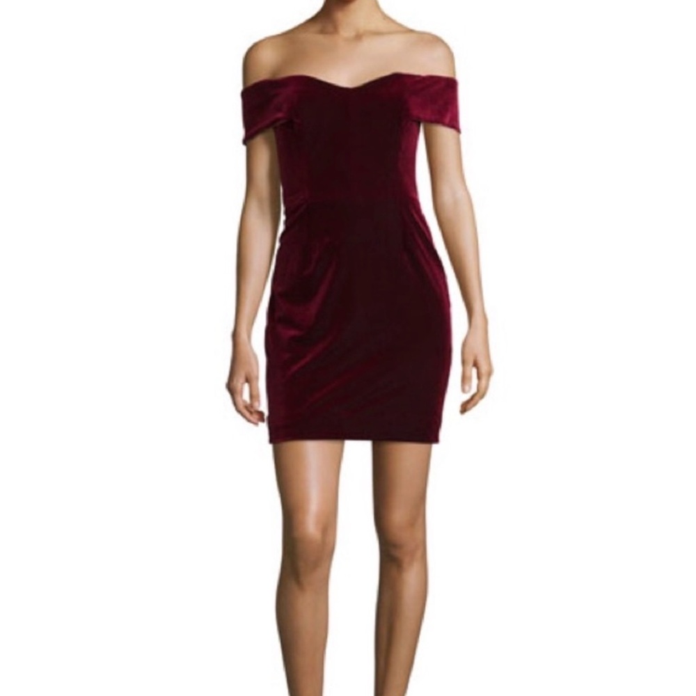 Eliza J Velvet Mini Dress in Deep Red